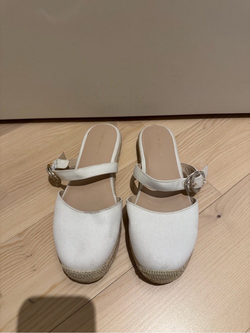 Stuart Weitzman Women’s White Espadrille Slingback Mules 7
